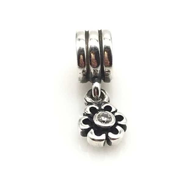 Pandora Clear CZ Flower Dangle Charm - Picture 1 of 5